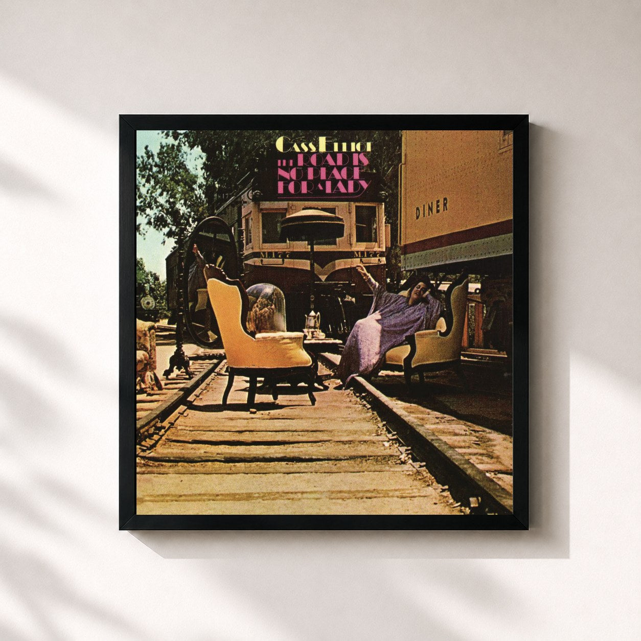 #noir Tableau carré de l'album The Road Is No Place For A Lady de Cass Elliot, cadre noir 32x32 cm