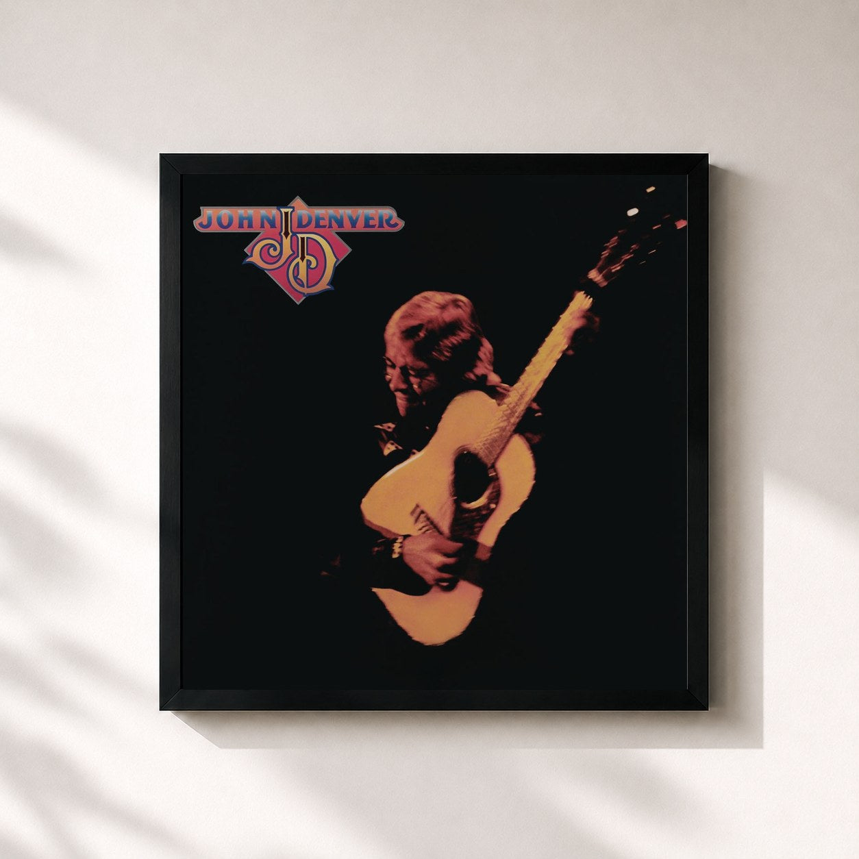 #noir Tableau carré de l'album John Denver de John Denver, cadre noir 32x32 cm