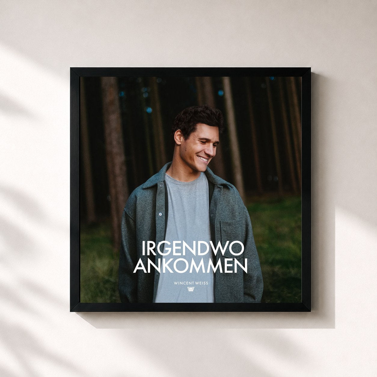 #noir Tableau carré de l'album Irgendwo Ankommen de Wincent Weiss, cadre noir 32x32 cm