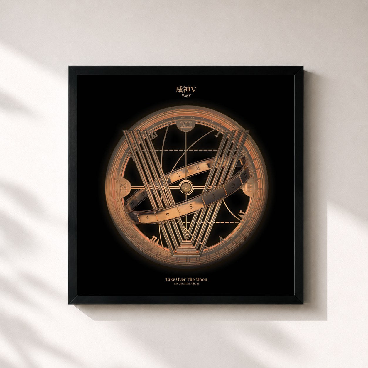 #noir Tableau carré de l'album Take Over The Moon - The 2nd Mini Album de WayV, cadre noir 32x32 cm