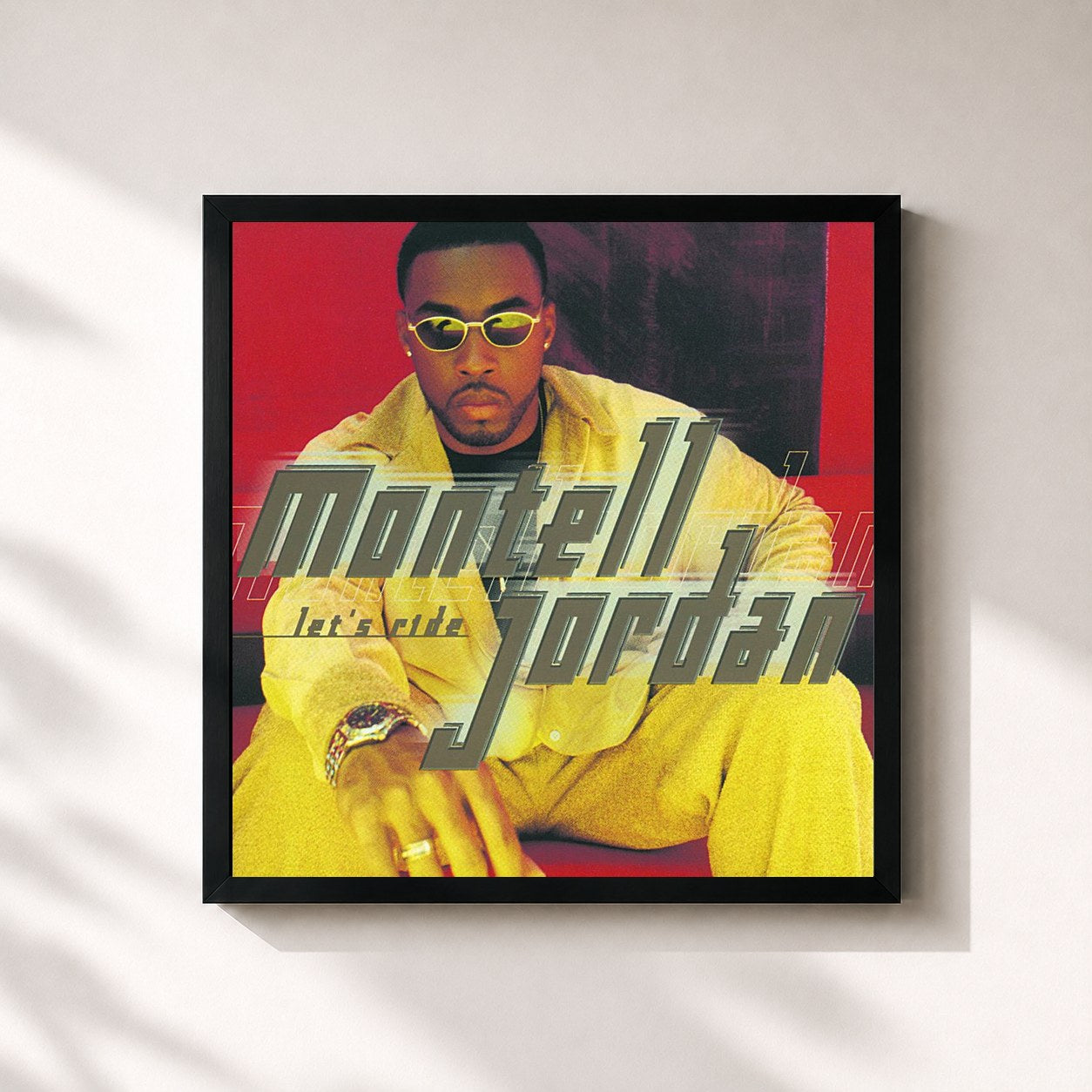 #noir Tableau carré de l'album Let's Ride de Montell Jordan, cadre noir 32x32 cm