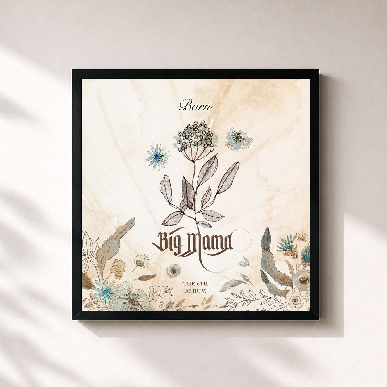 #noir Tableau carré de l'album Born (本) de Big Mama, cadre noir 32x32 cm