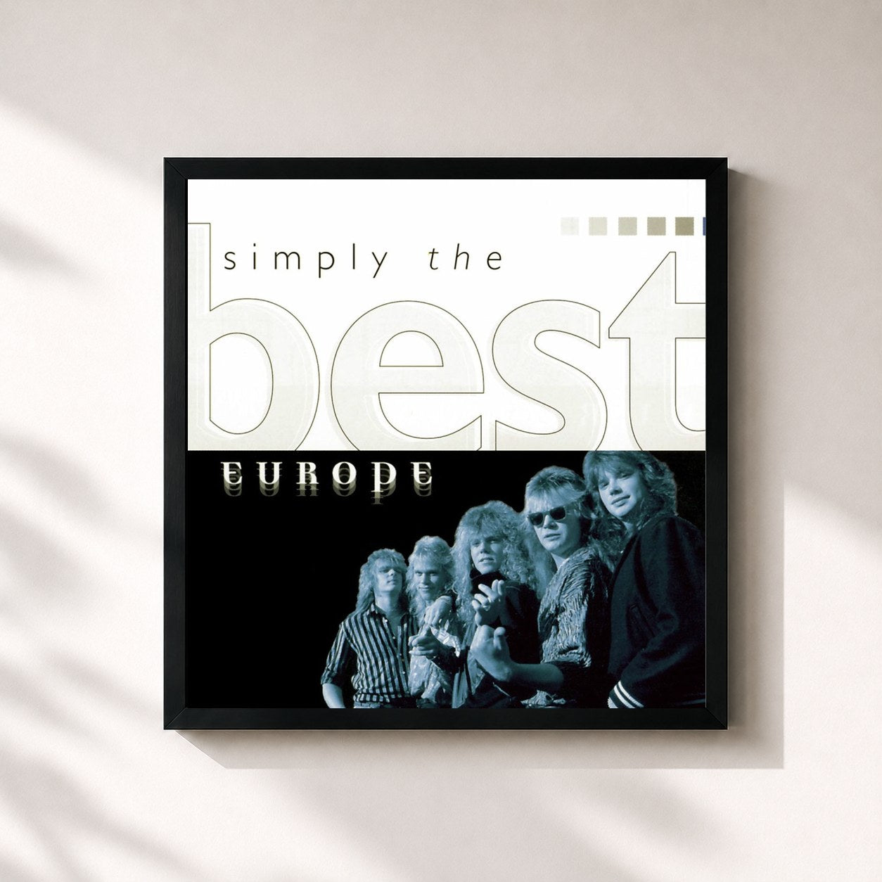 #noir Tableau carré de l'album Simply The Best de Europe, cadre noir 32x32 cm