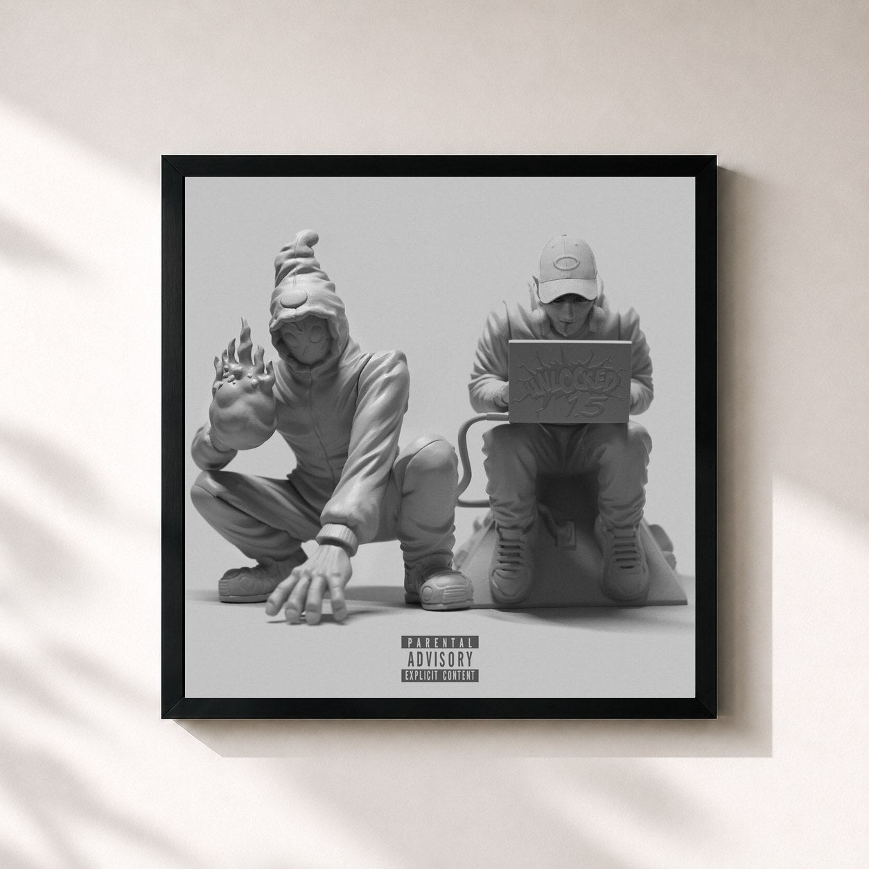 #noir Tableau carré de l'album UNLOCKED 1.5 de Denzel Curry, cadre noir 32x32 cm