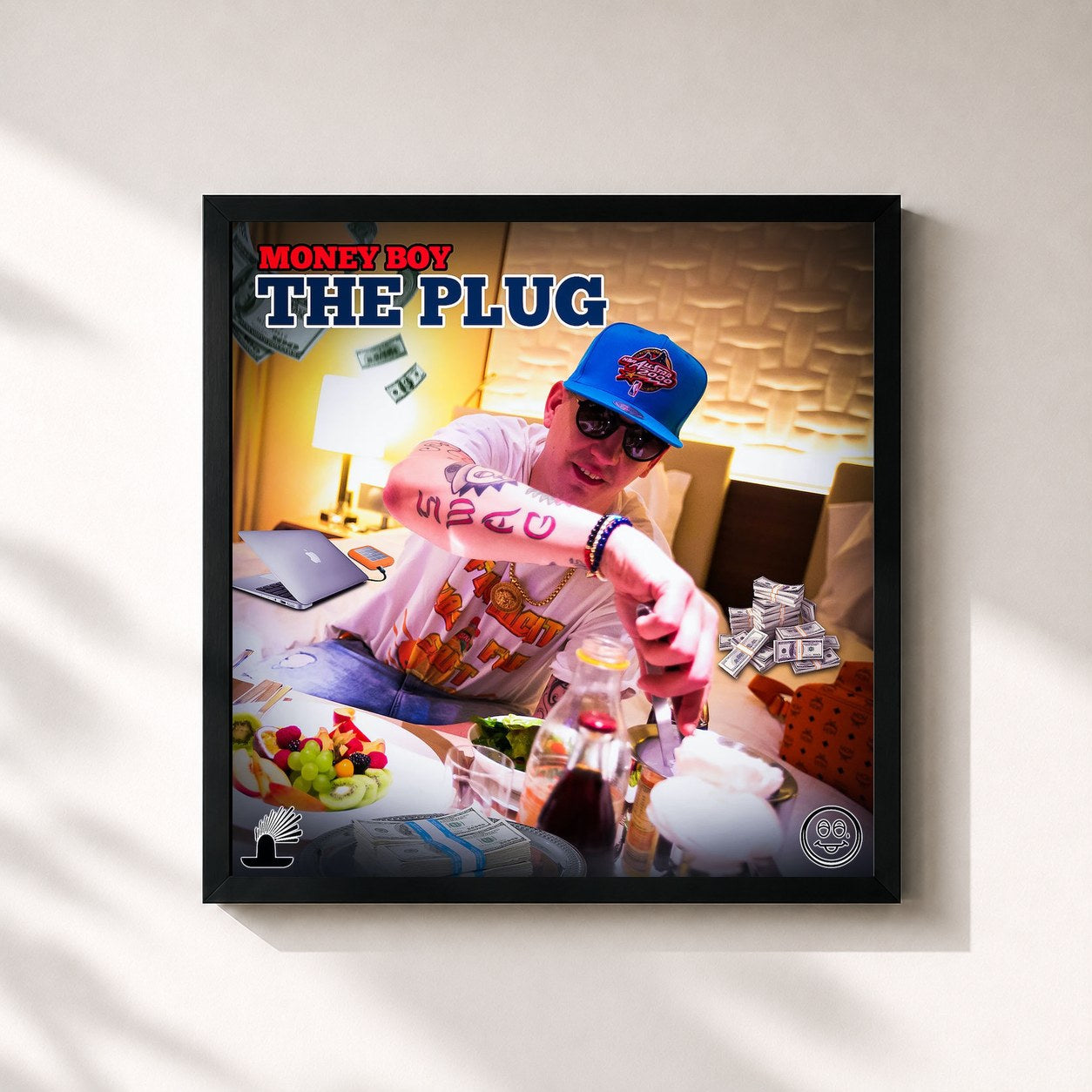 #noir Tableau carré de l'album The Plug de Money Boy, cadre noir 32x32 cm