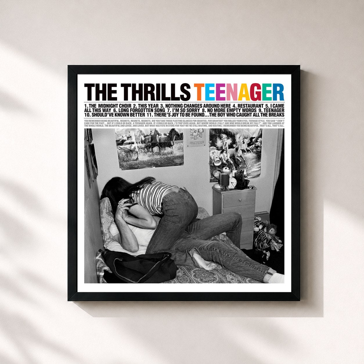 #noir Tableau carré de l'album Teenager de The Thrills, cadre noir 32x32 cm