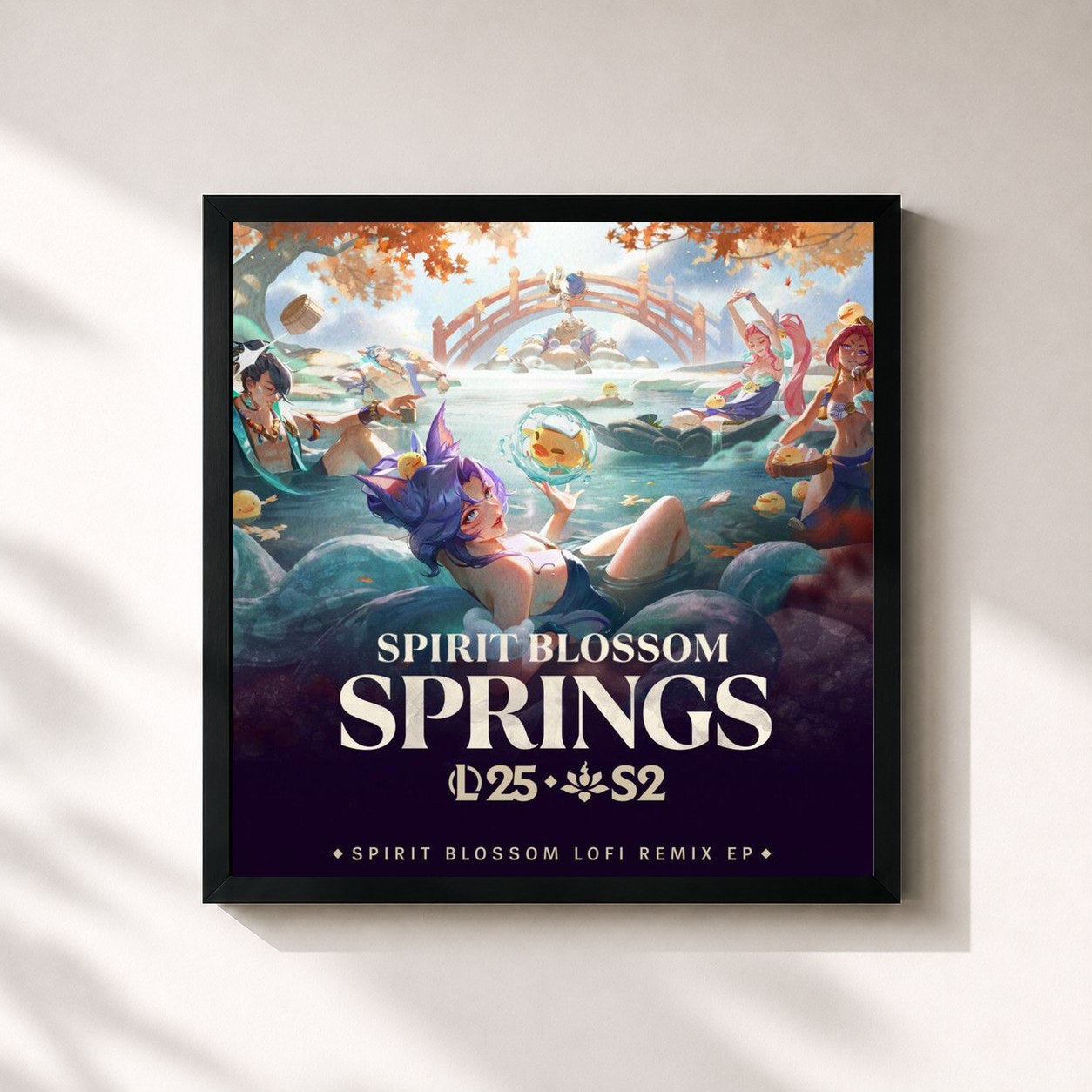 #noir Tableau carré de l'album Spirit Blossom Springs Lofi Remix EP de League of Legends, cadre noir 32x32 cm