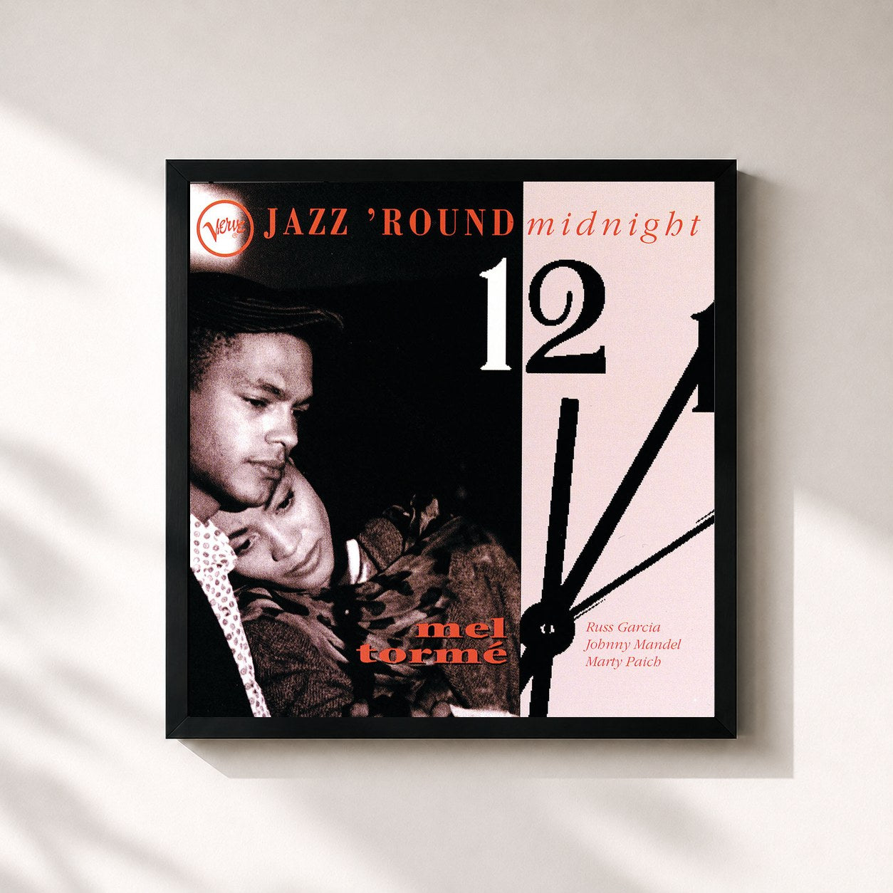 #noir Tableau carré de l'album Jazz 'Round Midnight de Mel Tormé, cadre noir 32x32 cm
