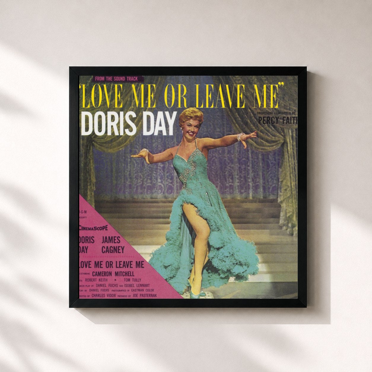 #noir Tableau carré de l'album Love Me Or Leave Me de Doris Day, cadre noir 32x32 cm