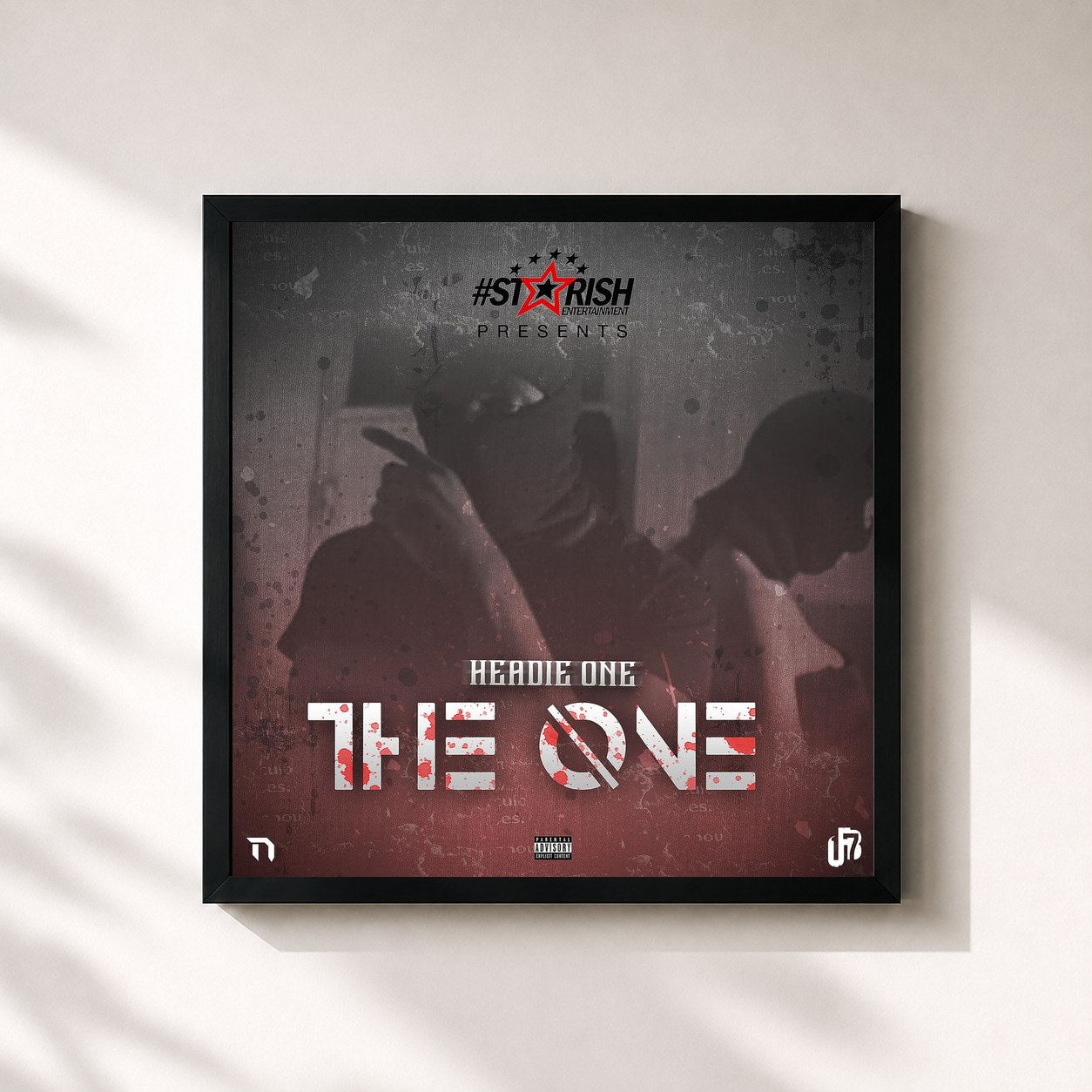 #noir Tableau carré de l'album The One de Headie One, cadre noir 32x32 cm