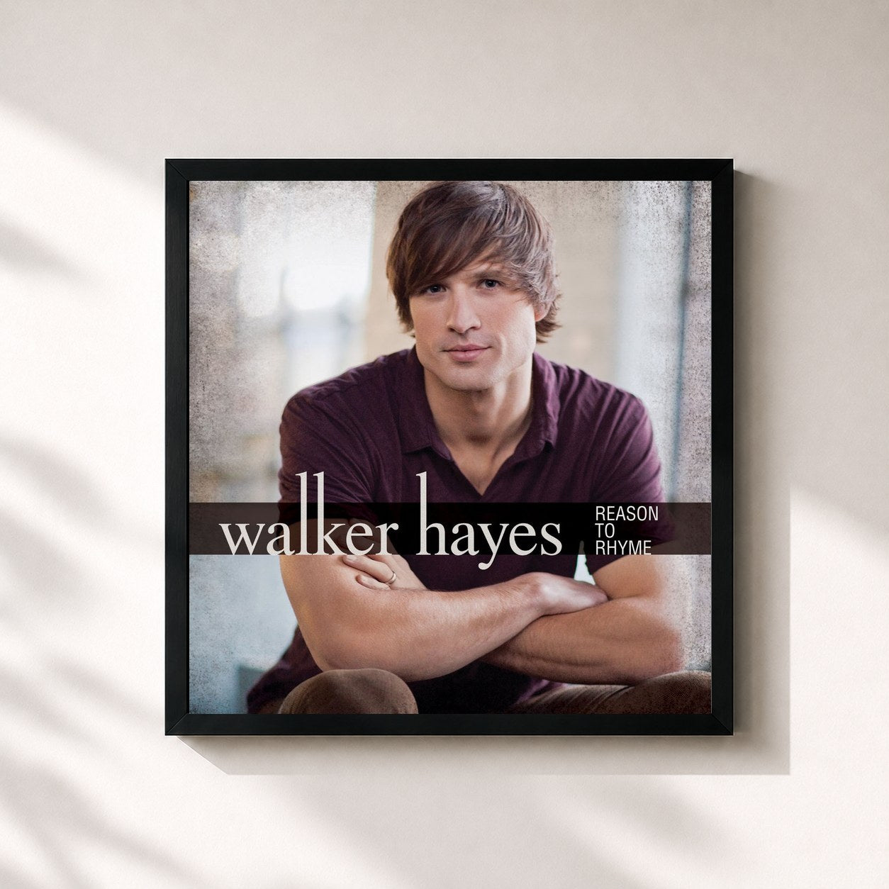 #noir Tableau carré de l'album Reason To Rhyme de Walker Hayes, cadre noir 32x32 cm