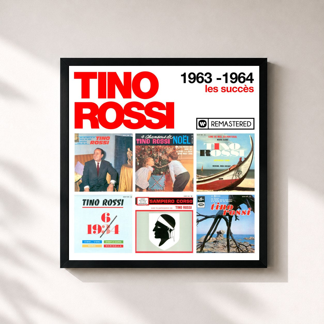 #noir Tableau carré de l'album 1963-1964 : Les succès (Remasterisé en 2018) de Tino Rossi, cadre noir 32x32 cm