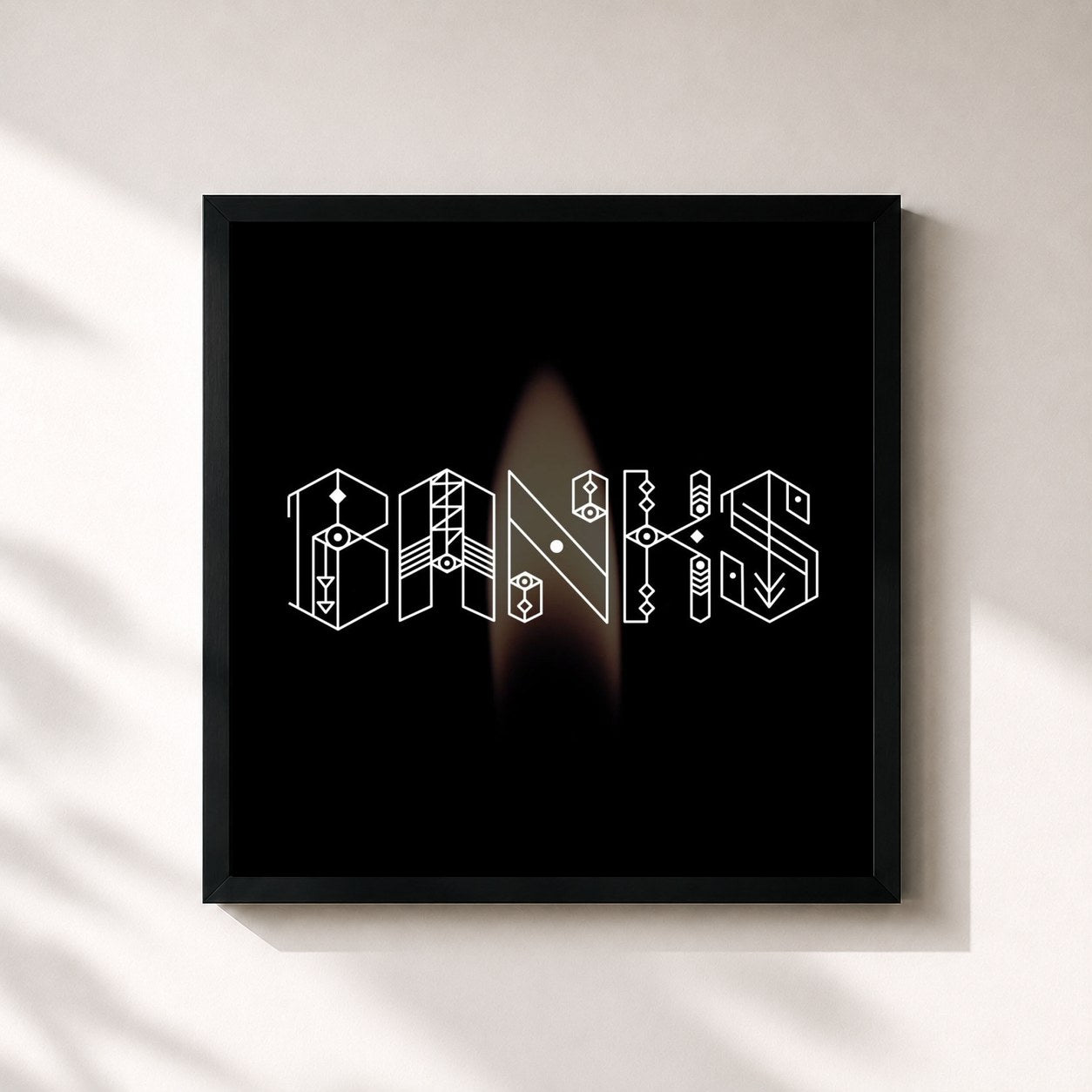 #noir Tableau carré de l'album Fall Over EP de Banks, cadre noir 32x32 cm