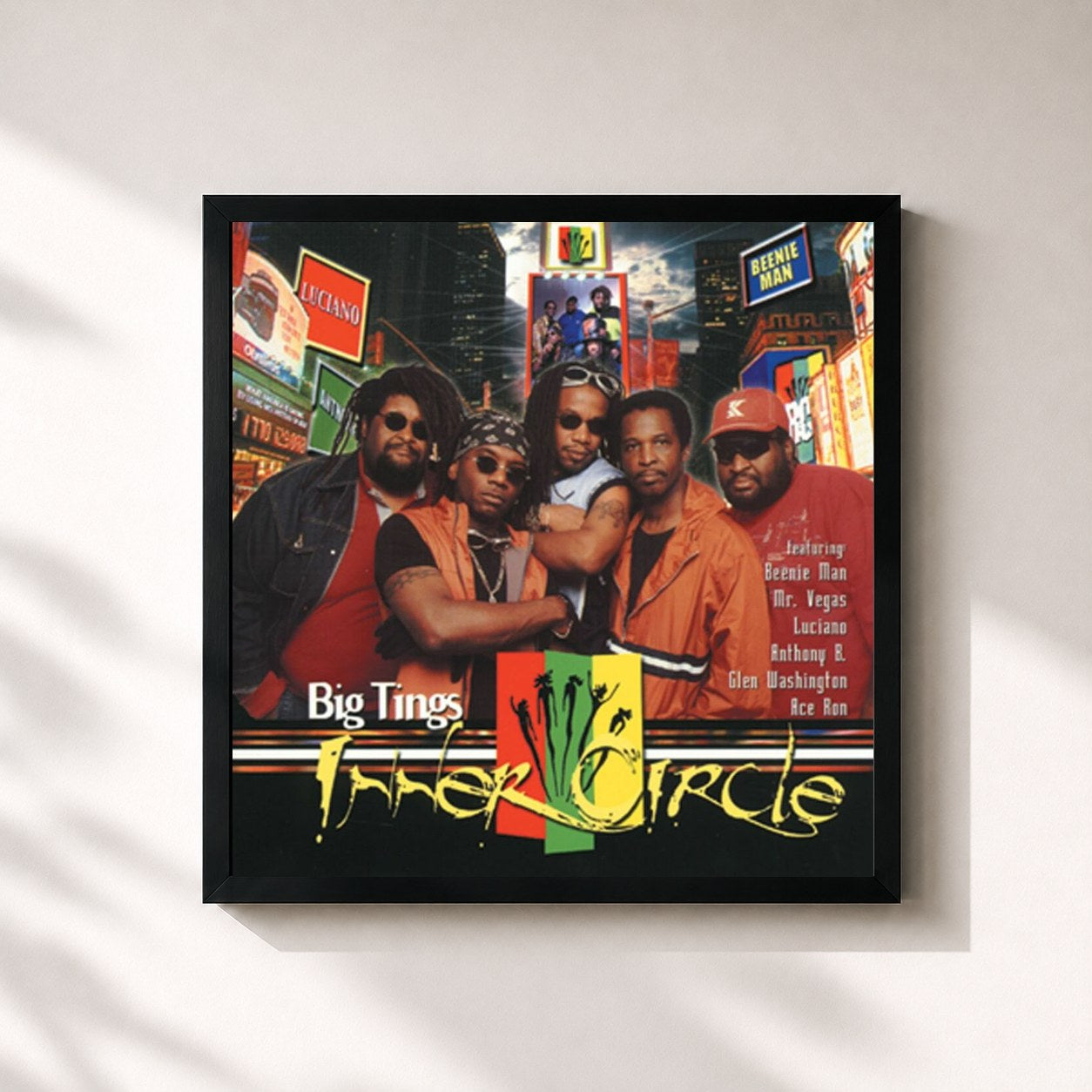 #noir Tableau carré de l'album Big Tings de Inner Circle, cadre noir 32x32 cm