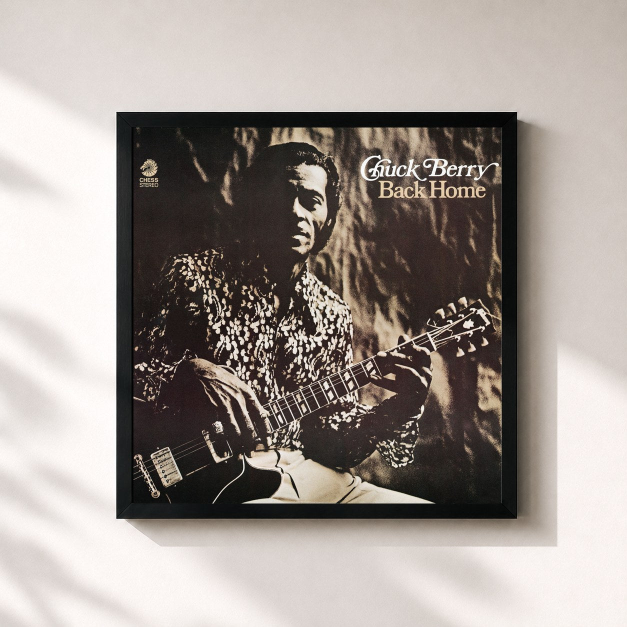 #noir Tableau carré de l'album Back Home de Chuck Berry, cadre noir 32x32 cm