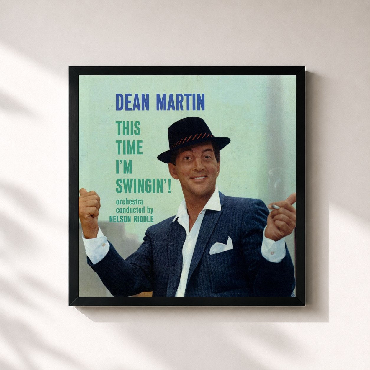 #noir Tableau carré de l'album This Time I'm Swingin' de Dean Martin, cadre noir 32x32 cm