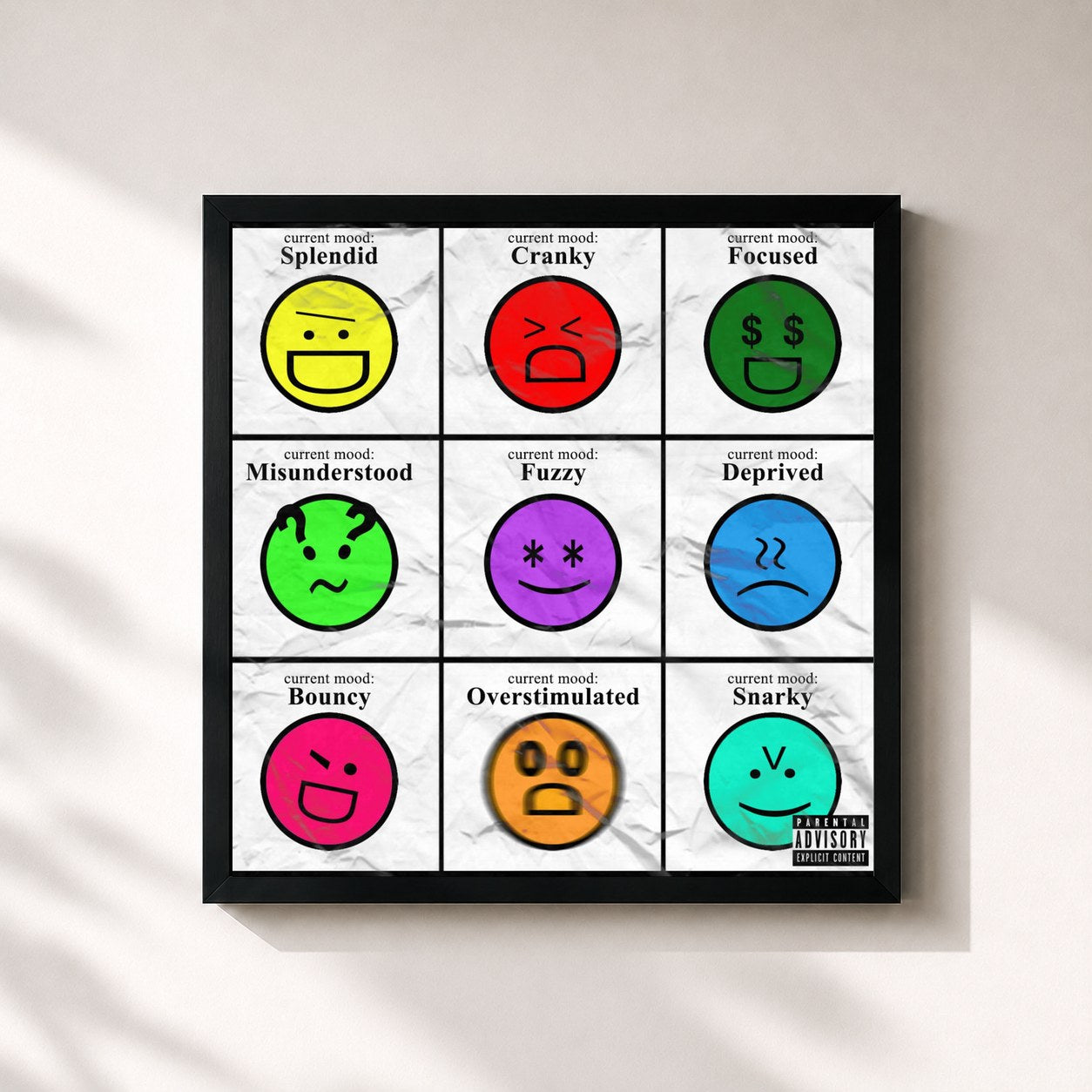 #noir Tableau carré de l'album Mood Swingz de KazOnDaBeat, cadre noir 32x32 cm