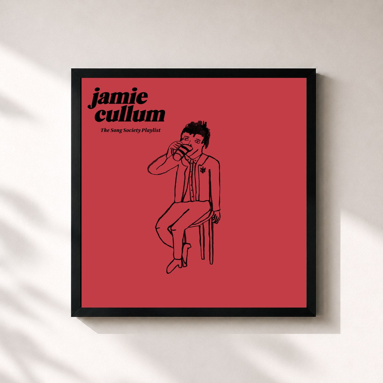 #noir Tableau carré de l'album The Song Society Playlist de Jamie Cullum, cadre noir 32x32 cm