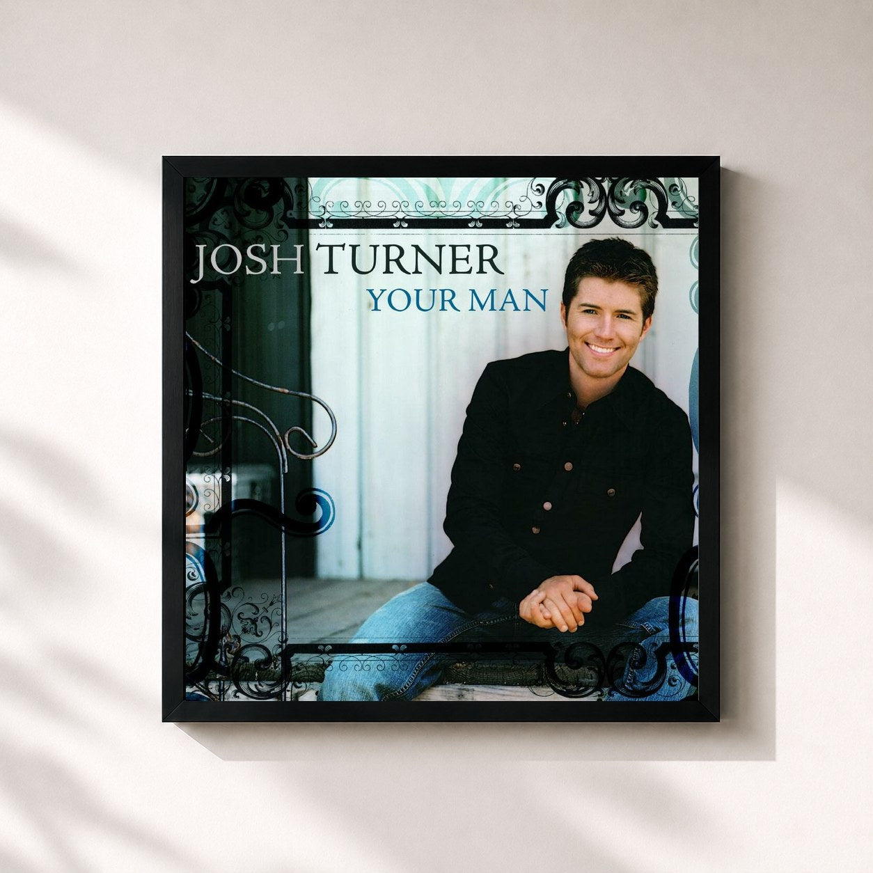 #noir Tableau carré de l'album Your Man de Josh Turner, cadre noir 32x32 cm
