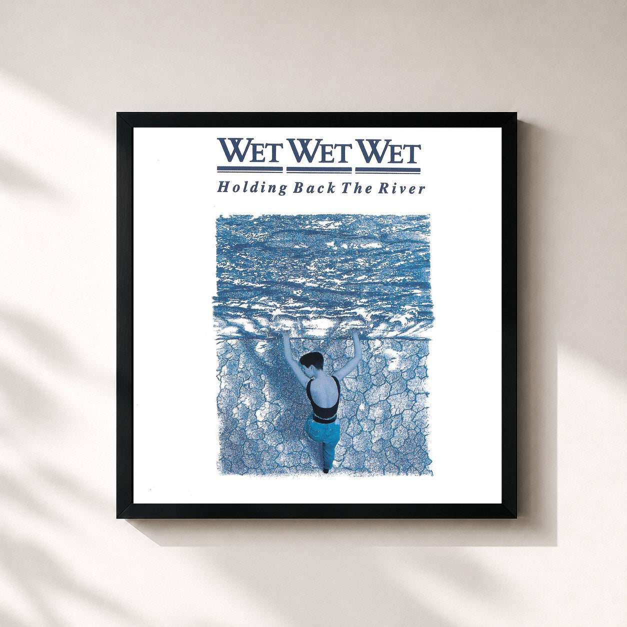 #noir Tableau carré de l'album Holding Back The River de Wet Wet Wet, cadre noir 32x32 cm