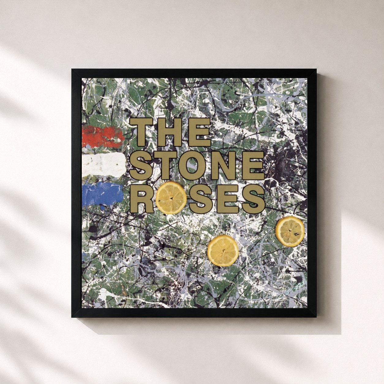 #noir Tableau carré de l'album Stone Roses de The Stone Roses, cadre noir 32x32 cm
