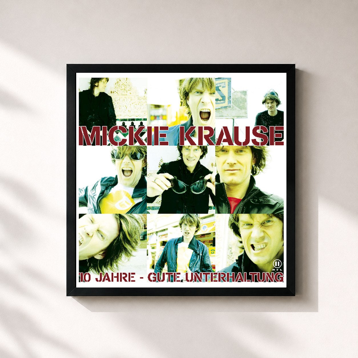 #noir Tableau carré de l'album 10 Jahre gute Unterhaltung! de Mickie Krause, cadre noir 32x32 cm