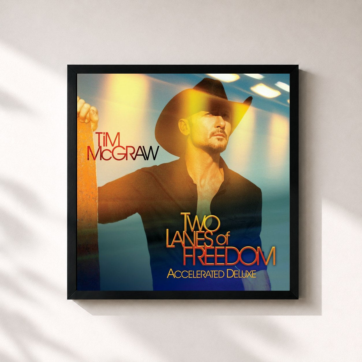 #noir Tableau carré de l'album Two Lanes Of Freedom de Tim McGraw, cadre noir 32x32 cm