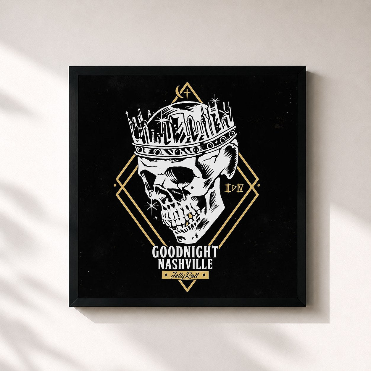 #noir Tableau carré de l'album Goodnight Nashville de Jelly Roll, cadre noir 32x32 cm