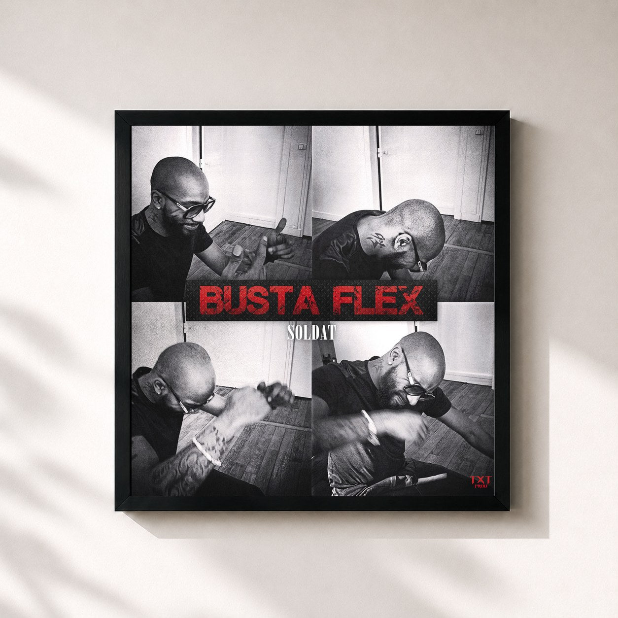 #noir Tableau carré de l'album Soldat de Busta Flex, cadre noir 32x32 cm