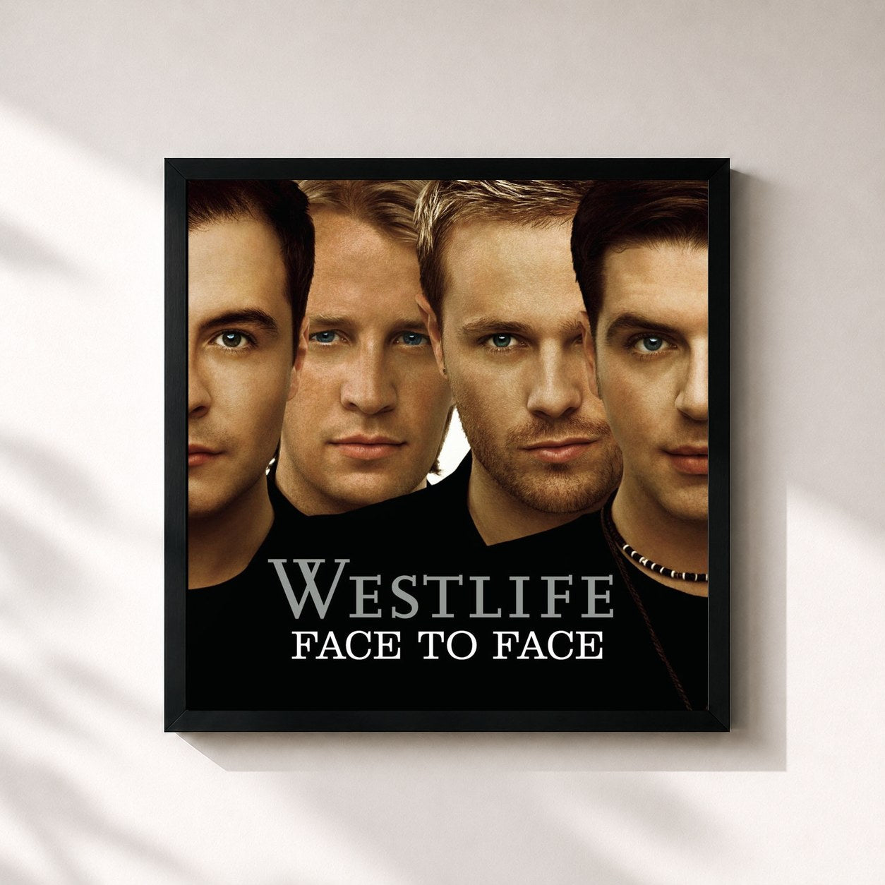 #noir Tableau carré de l'album Face To Face de Westlife, cadre noir 32x32 cm