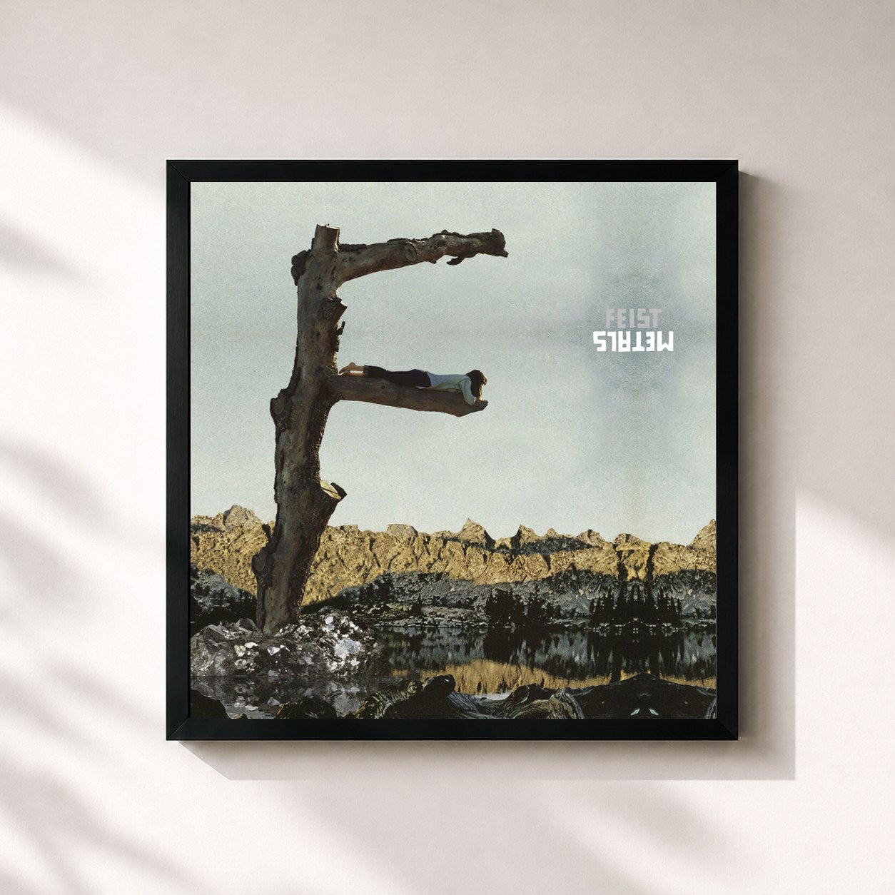 #noir Tableau carré de l'album Metals de Feist, cadre noir 32x32 cm