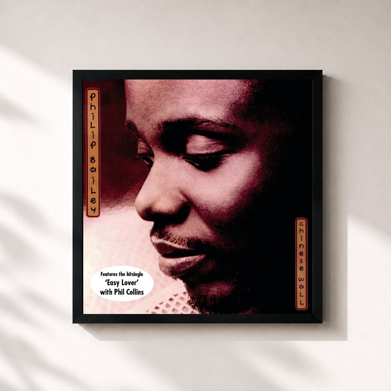 #noir Tableau carré de l'album Chinese Wall de Philip Bailey, cadre noir 32x32 cm
