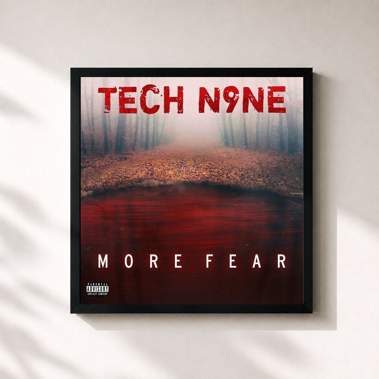 #noir Tableau carré de l'album MORE FEAR de Tech N9ne, cadre noir 32x32 cm