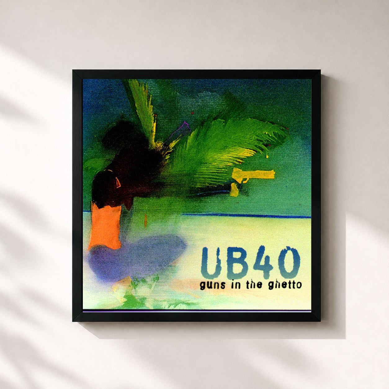 #noir Tableau carré de l'album Guns In The Ghetto de UB40, cadre noir 32x32 cm