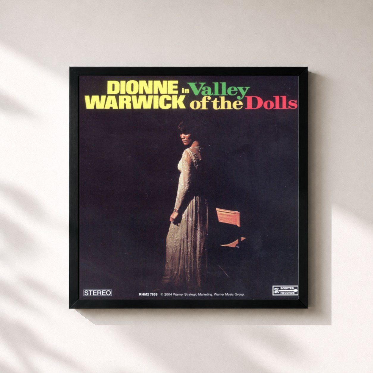 #noir Tableau carré de l'album The Valley of the Dolls de Dionne Warwick, cadre noir 32x32 cm