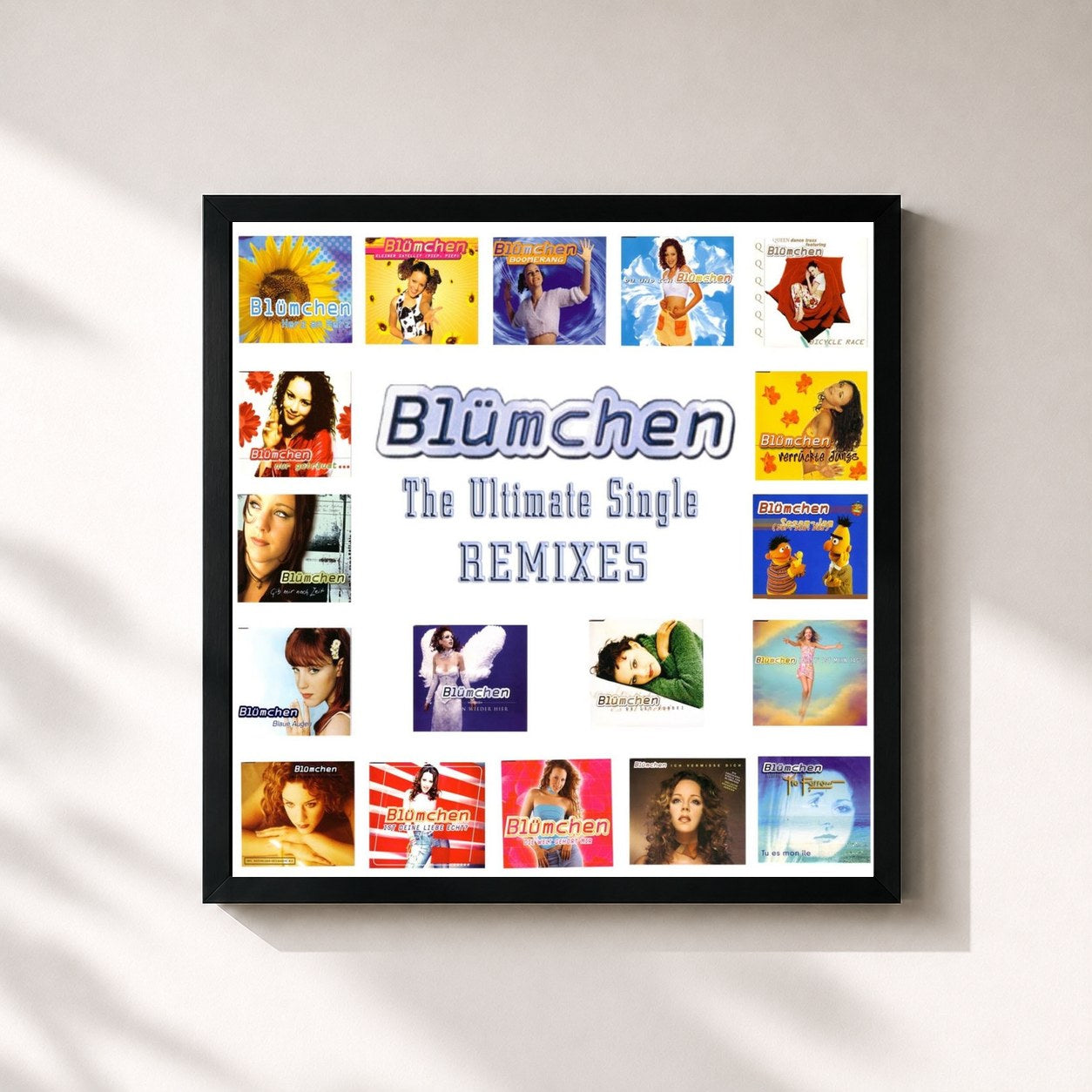 #noir Tableau carré de l'album The Ultimate Single Remixes de Blümchen, cadre noir 32x32 cm