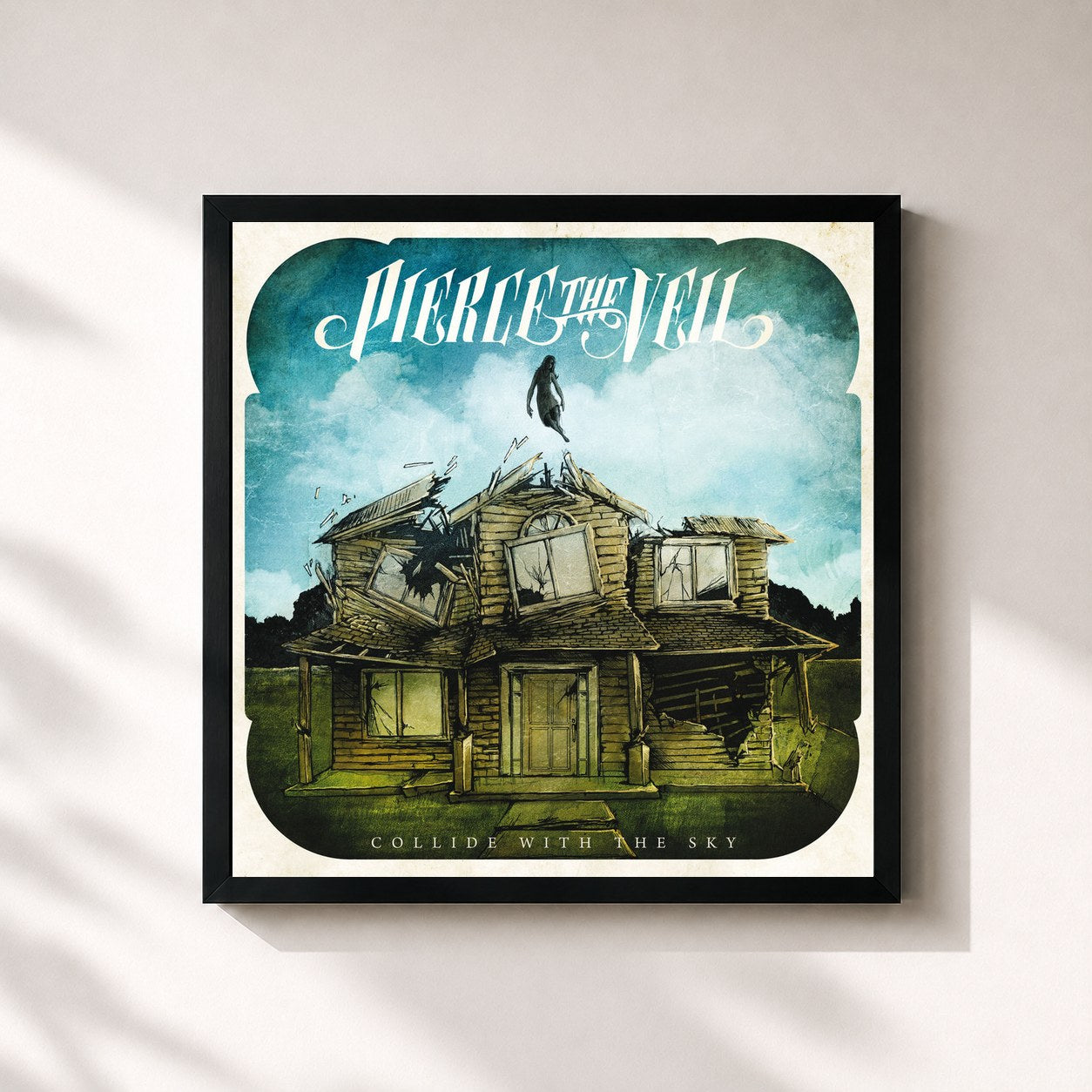 #noir Tableau carré de l'album Collide With The Sky de Pierce the Veil, cadre noir 32x32 cm