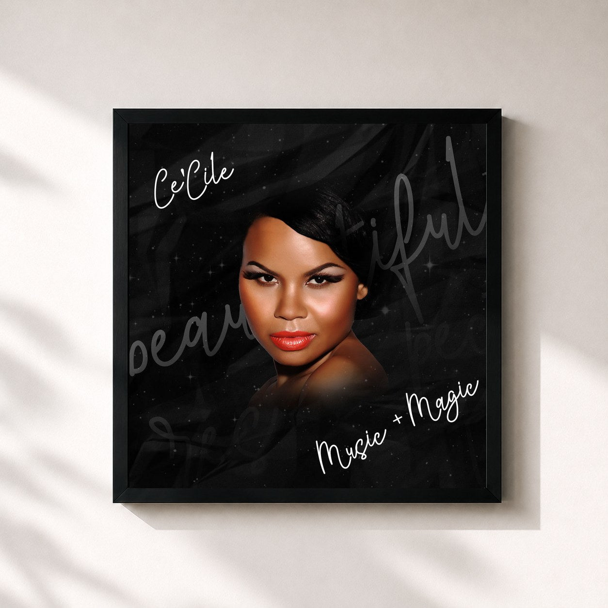 #noir Tableau carré de l'album Music + Magic de Ce'cile, cadre noir 32x32 cm