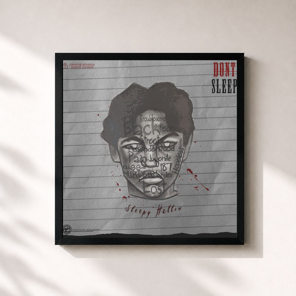 #noir Tableau carré de l'album DON'T SLEEP de Sleepy Hallow, cadre noir 32x32 cm