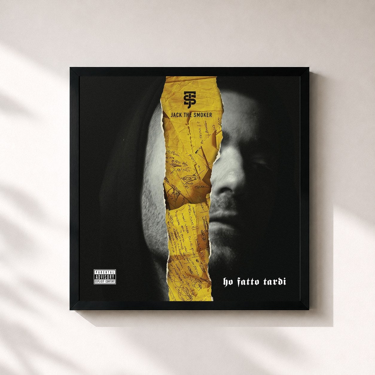 #noir Tableau carré de l'album Ho Fatto Tardi de Jack The Smoker, cadre noir 32x32 cm