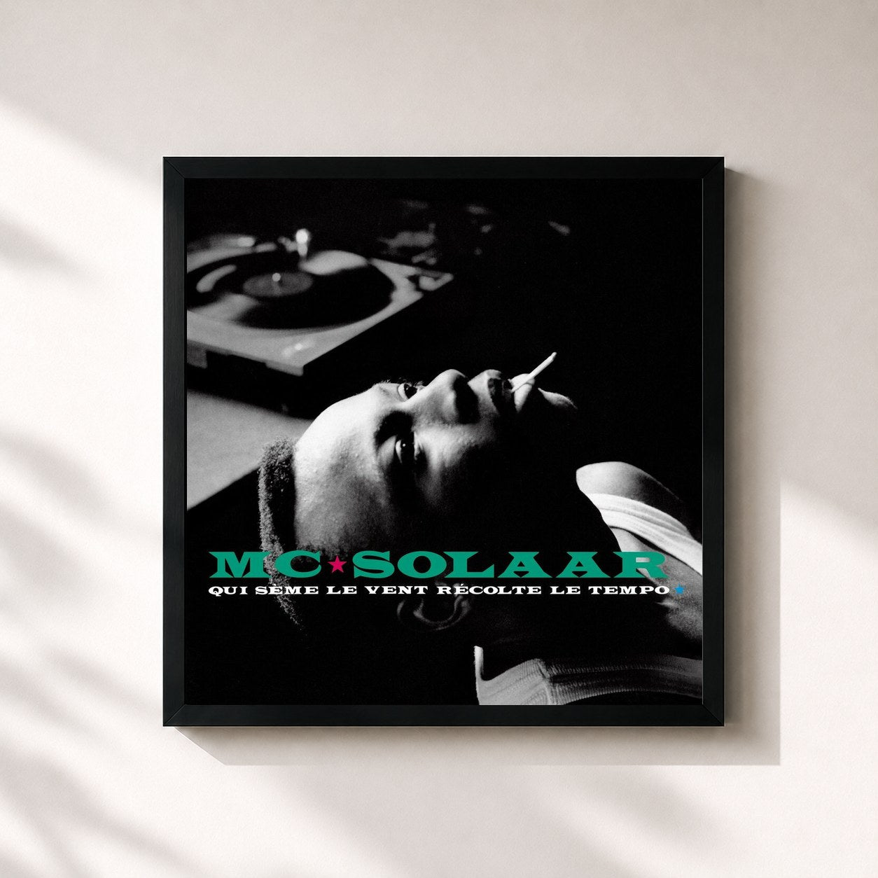#noir Tableau carré de l'album Qui sème le vent récolte le tempo de MC Solaar, cadre noir 32x32 cm