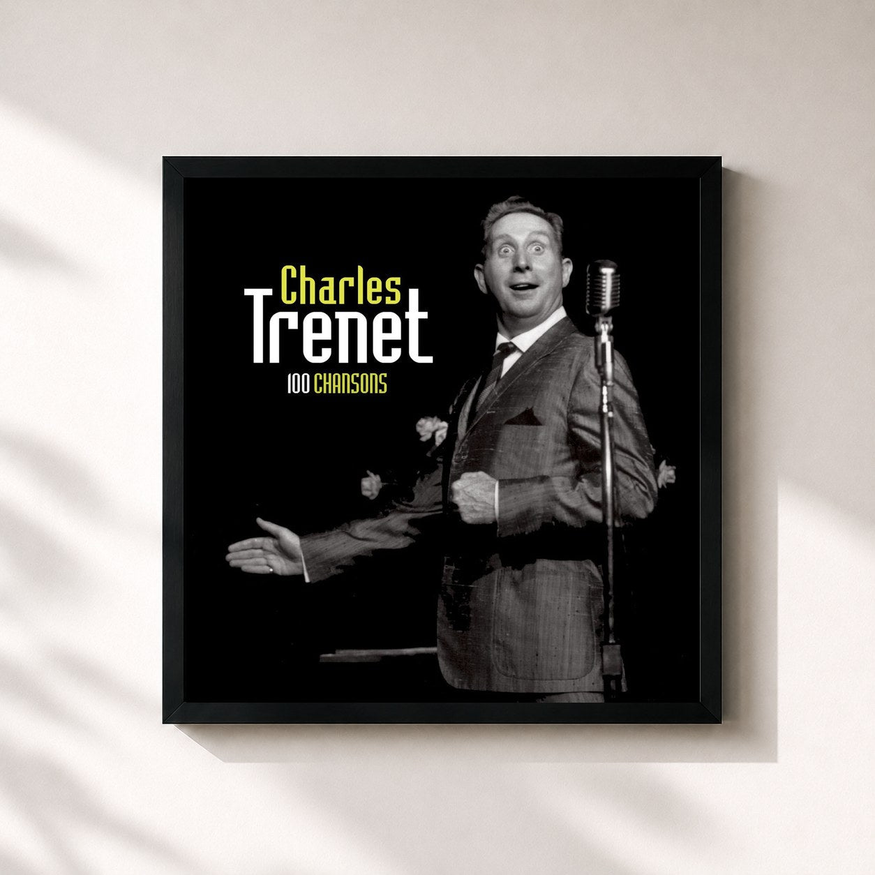 #noir Tableau carré de l'album 100 Chansons de Charles Trenet, cadre noir 32x32 cm