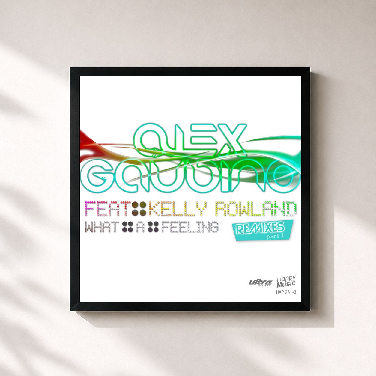 #noir Tableau carré de l'album What a Feeling (Remixes Part 1) [feat. Kelly Rowland] - EP de Alex Gaudino, cadre noir 32x32 cm
