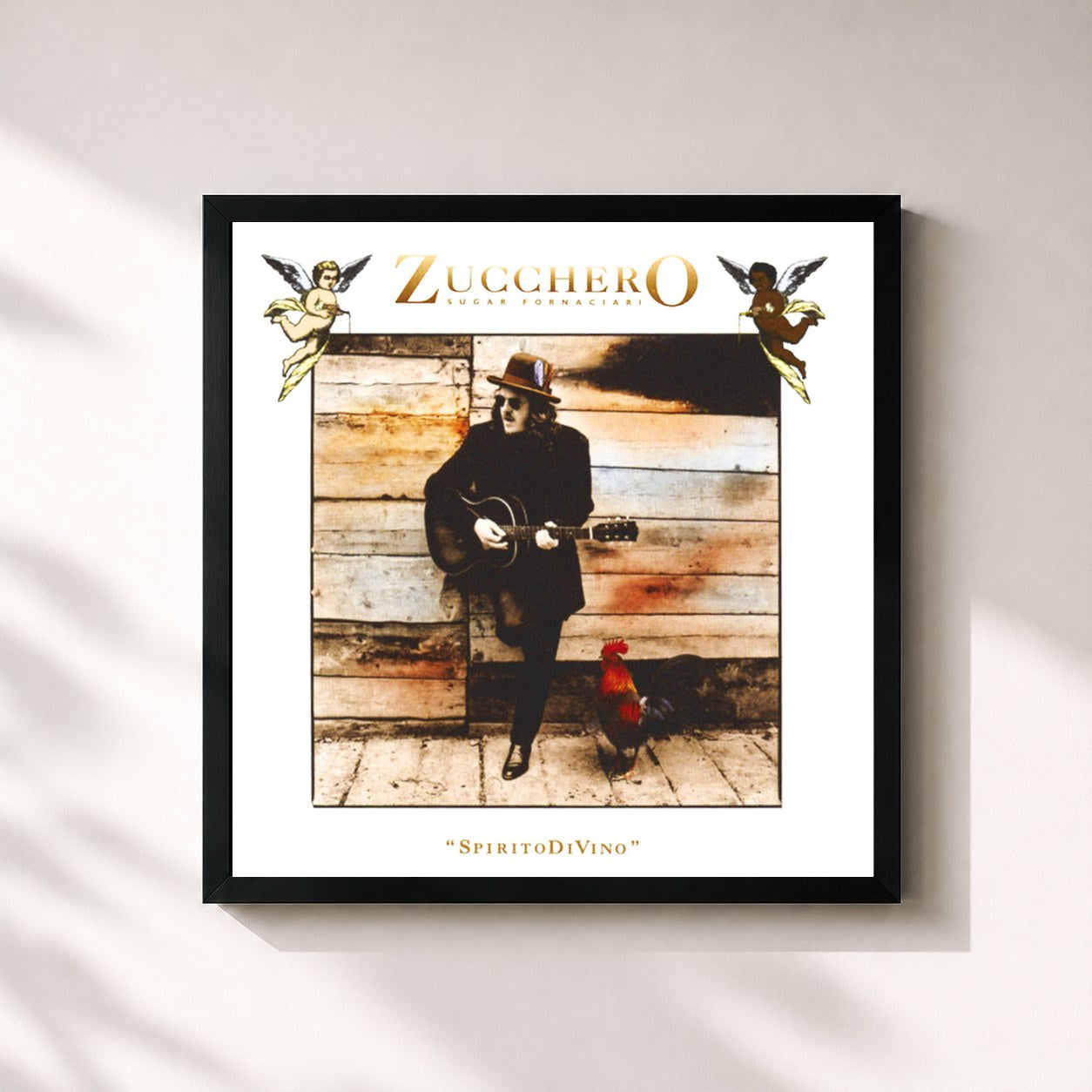 #noir Tableau carré de l'album Spirito DiVino de Zucchero, cadre noir 32x32 cm