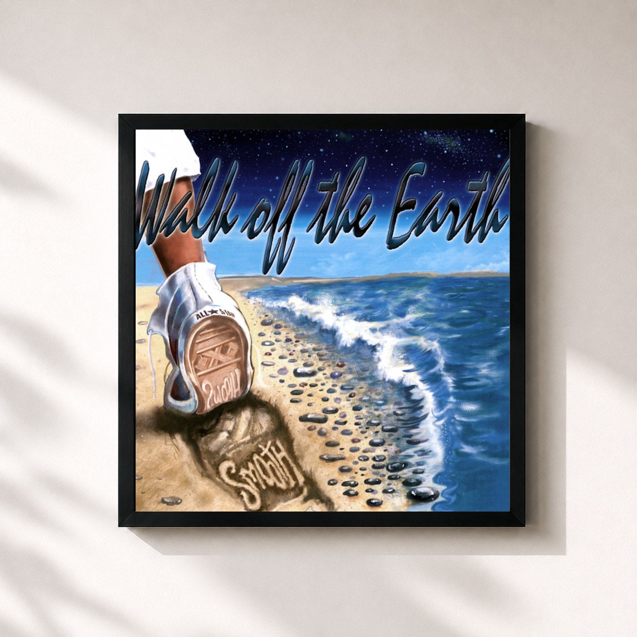 #noir Tableau carré de l'album Smooth Like Stone On A Beach de Walk Off the Earth, cadre noir 32x32 cm