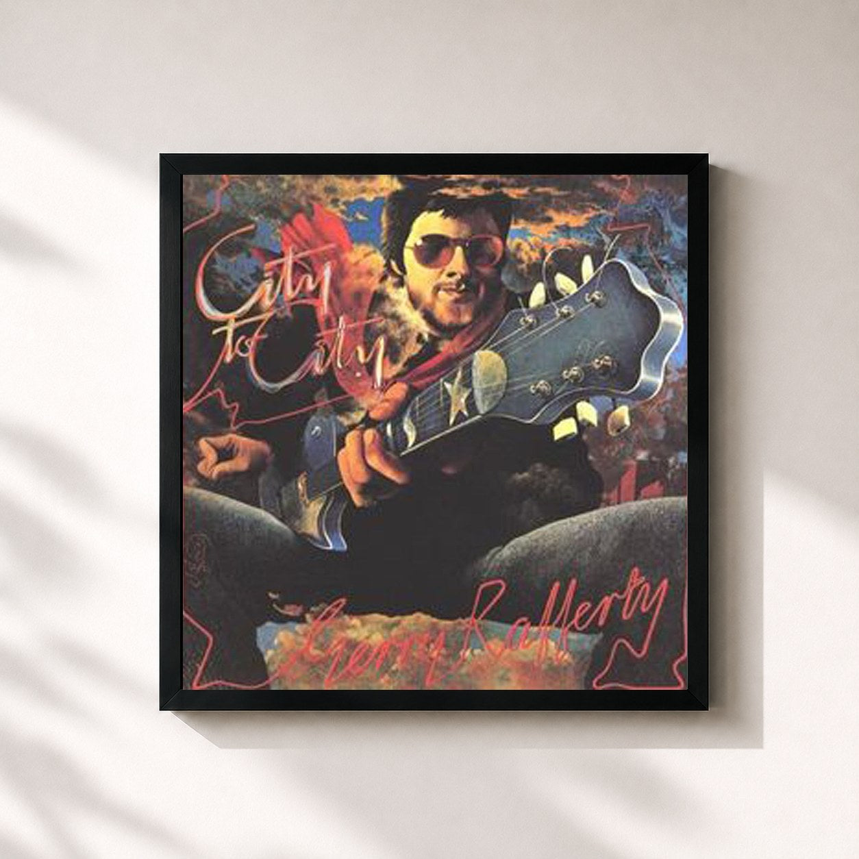 #noir Tableau carré de l'album City to City de Gerry Rafferty, cadre noir 32x32 cm