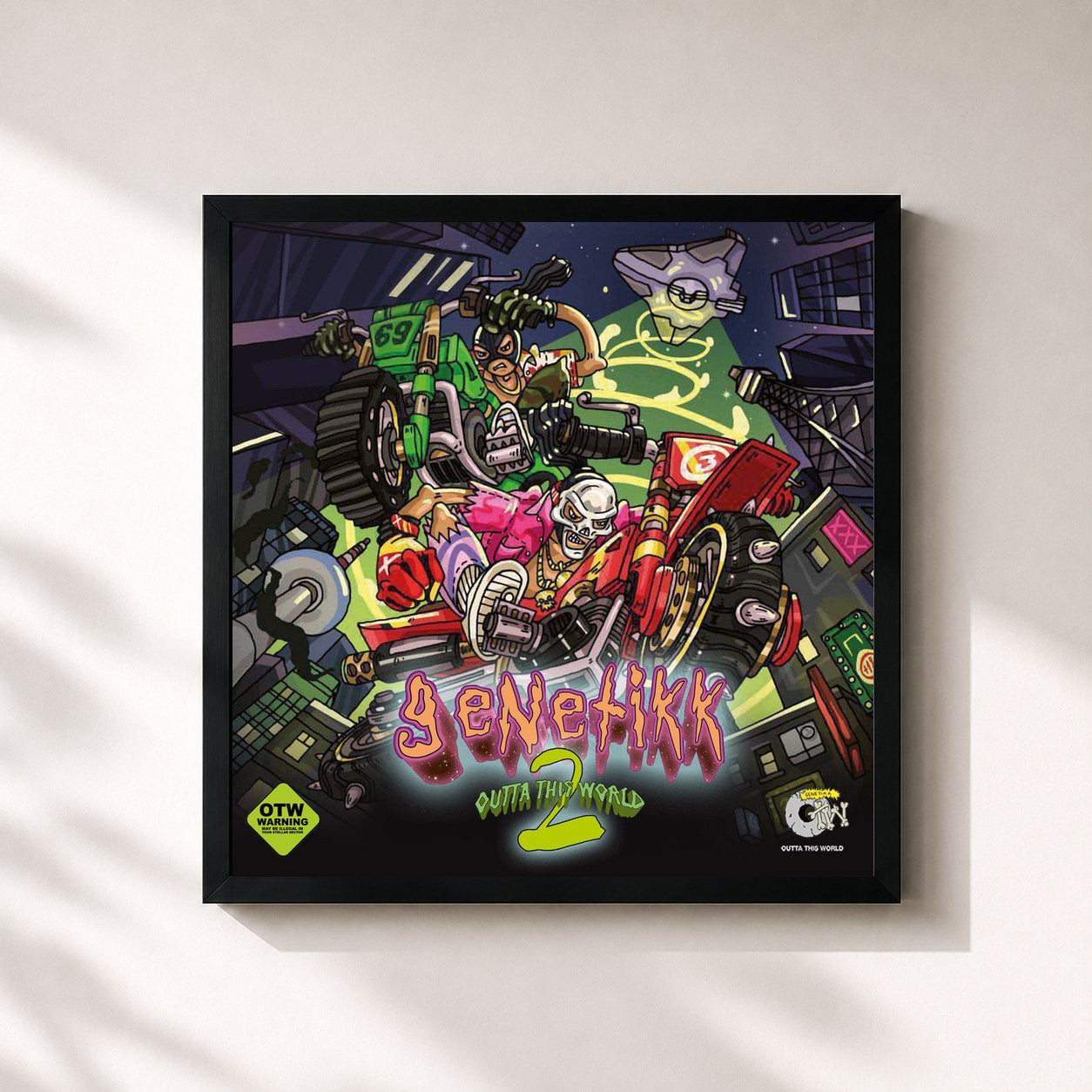 #noir Tableau carré de l'album OUTTATHISWORLD - RADIO SHOW, Vol. 2 de Genetikk, cadre noir 32x32 cm