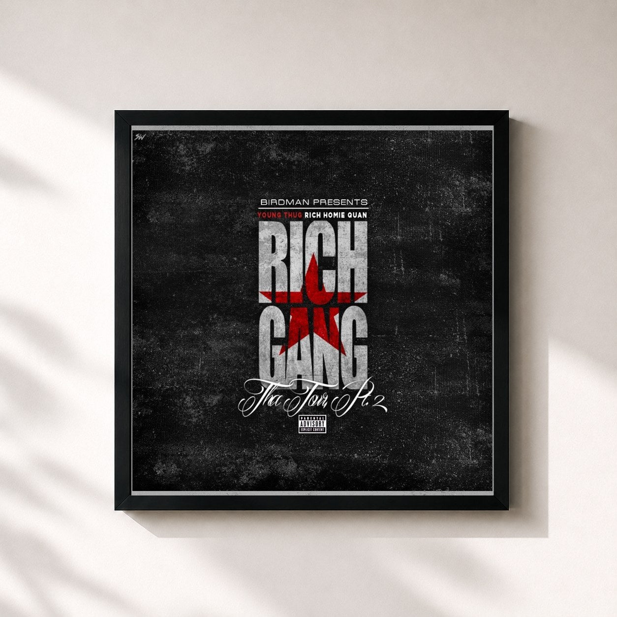 #noir Tableau carré de l'album Tha Tour Pt 2 de Rich Gang, cadre noir 32x32 cm