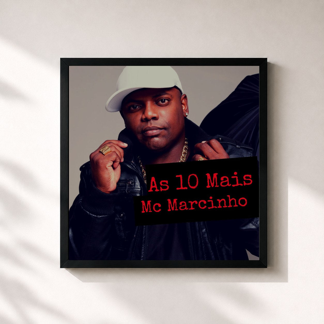 #noir Tableau carré de l'album As 10 Mais de MC Marcinho, cadre noir 32x32 cm