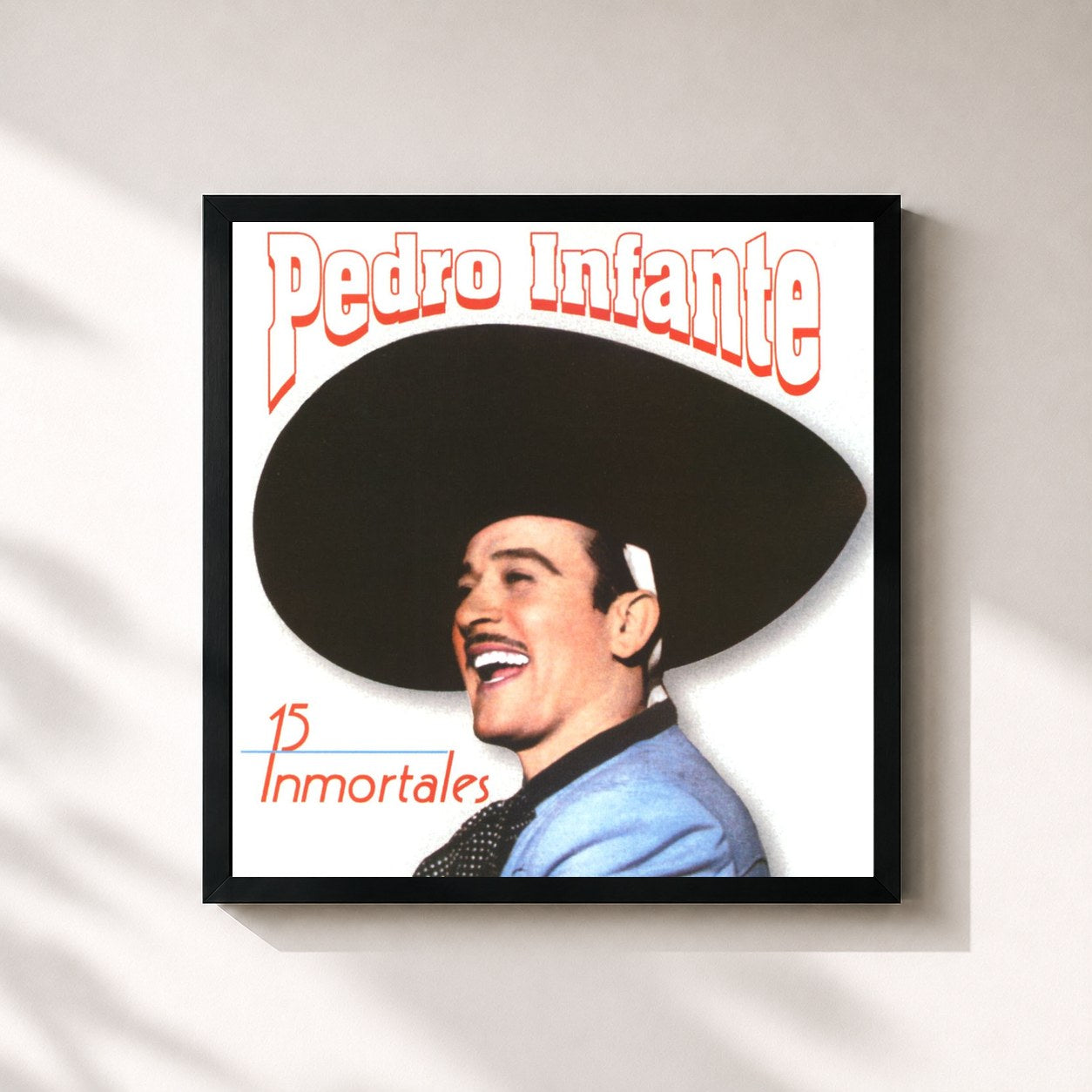 #noir Tableau carré de l'album 15 Inmortales de Pedro Infante de Pedro Infante, cadre noir 32x32 cm